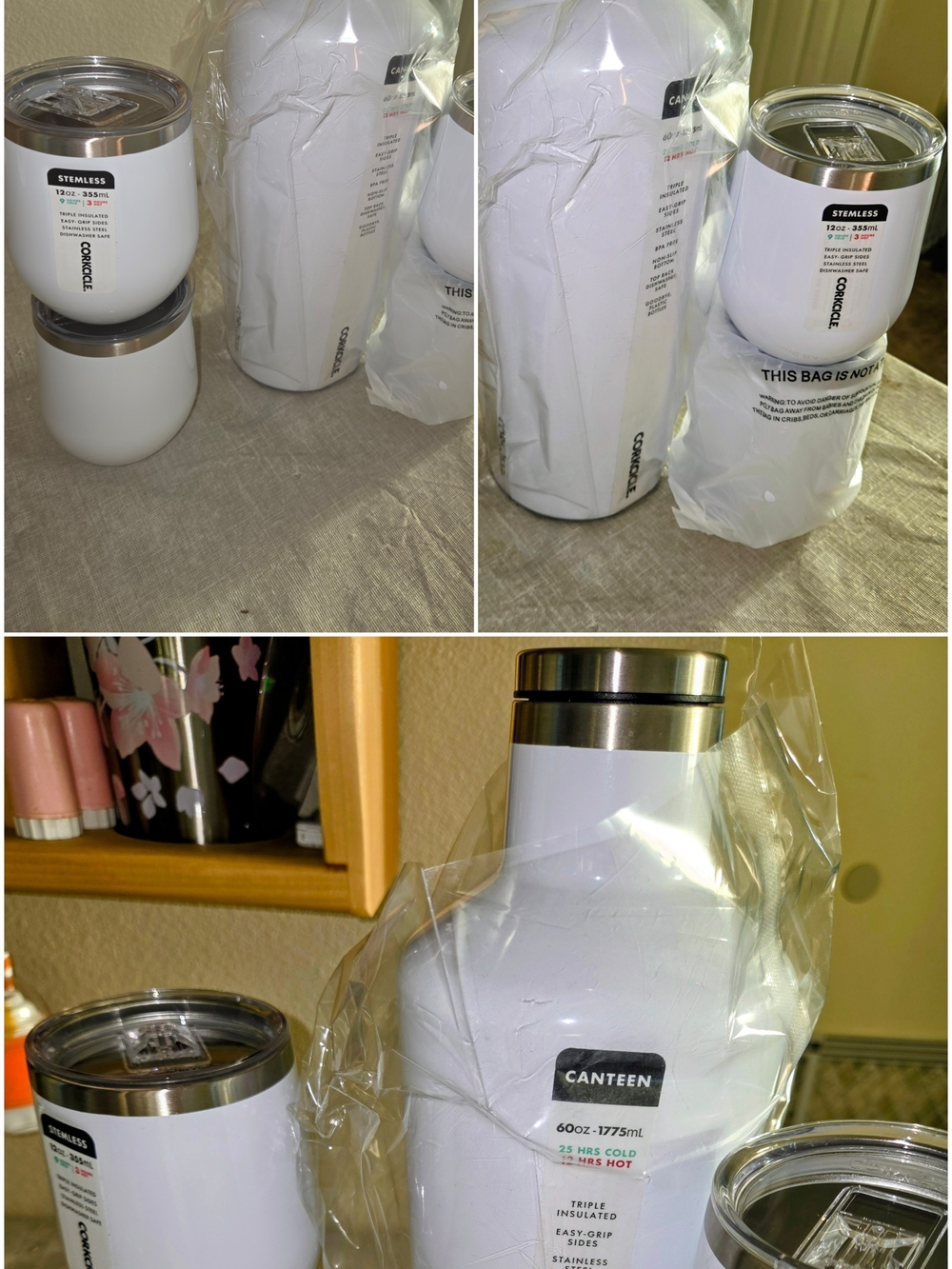 Corkcicle White Insulated Canteen & Stemless Tumbler Set